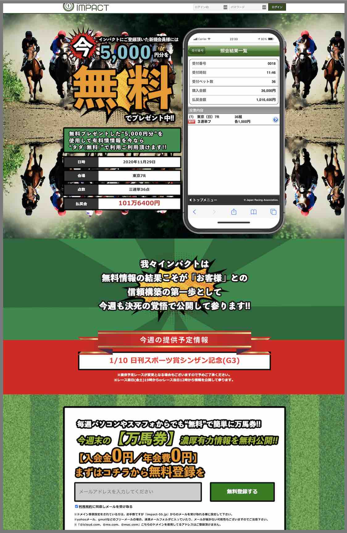 競馬情報専用サイト インパクト(IMPACT)という競馬予想サイトの非会員ページ